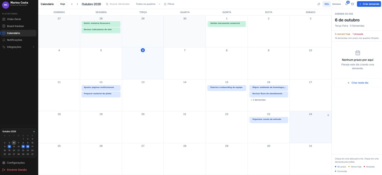 Tela do calendário do MultiIA Board com prazos e compromissos.